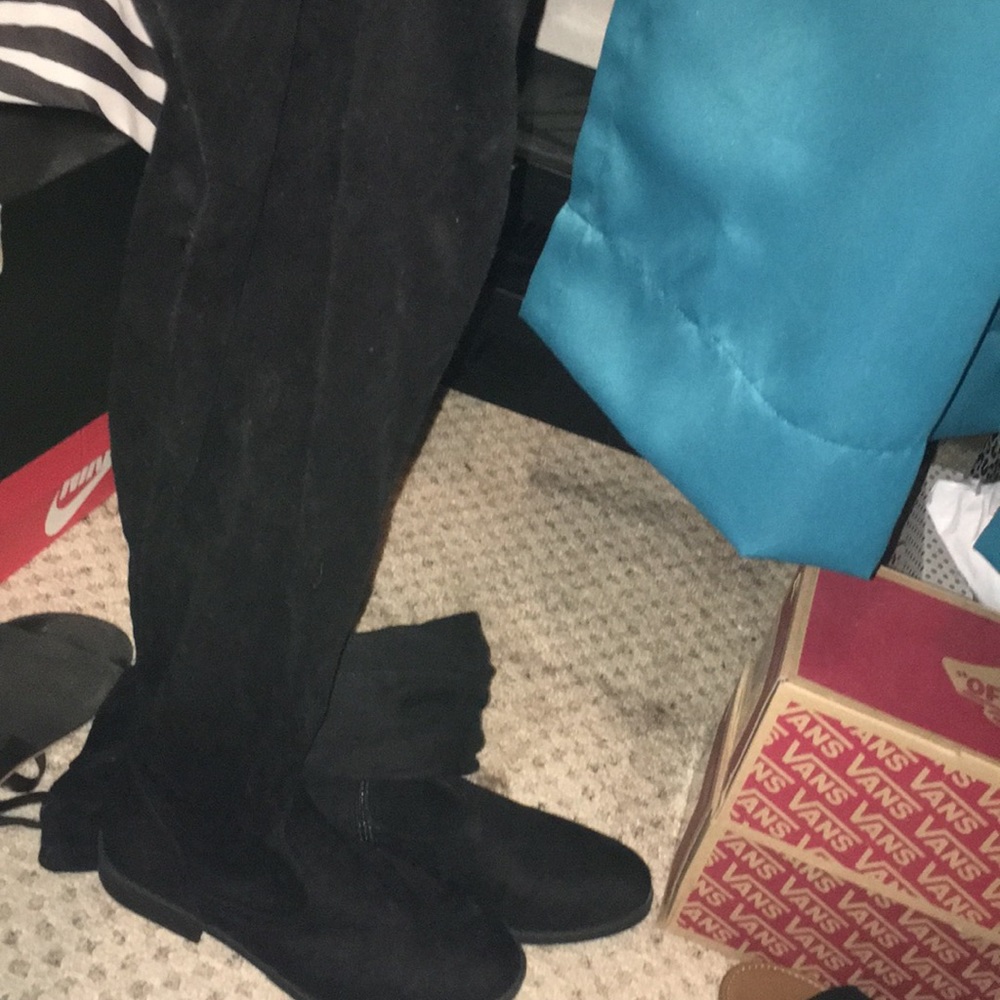 Black suede over knee boots